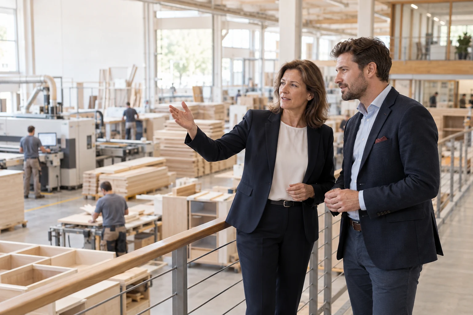 Gesellschafter besprechen eine Mehrheitsbeteiligung an einem Produktionsunternehmen